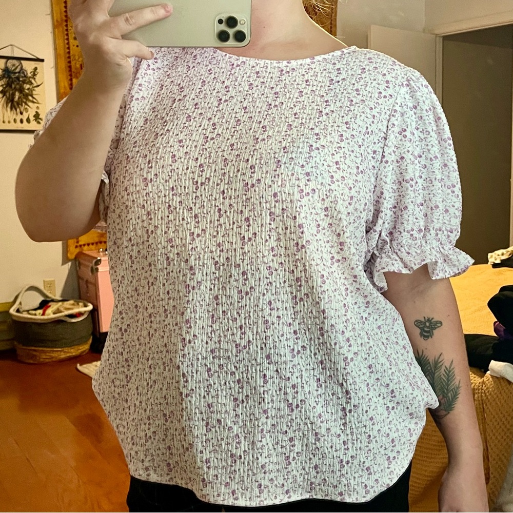 Floral Puff Sleave Blouse- Size XL
